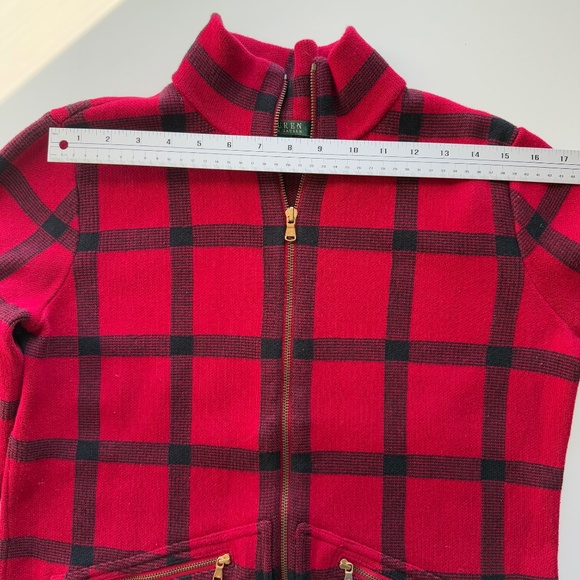 Ralph Lauren Front Zip Sweater Red & Black Plaid Size M - Picture 6 of 10